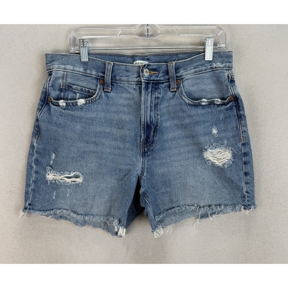 Old Navy Women's Sz 8 Cut Off High-Rise Distressed 100% Cotton Blue Denim Shorts